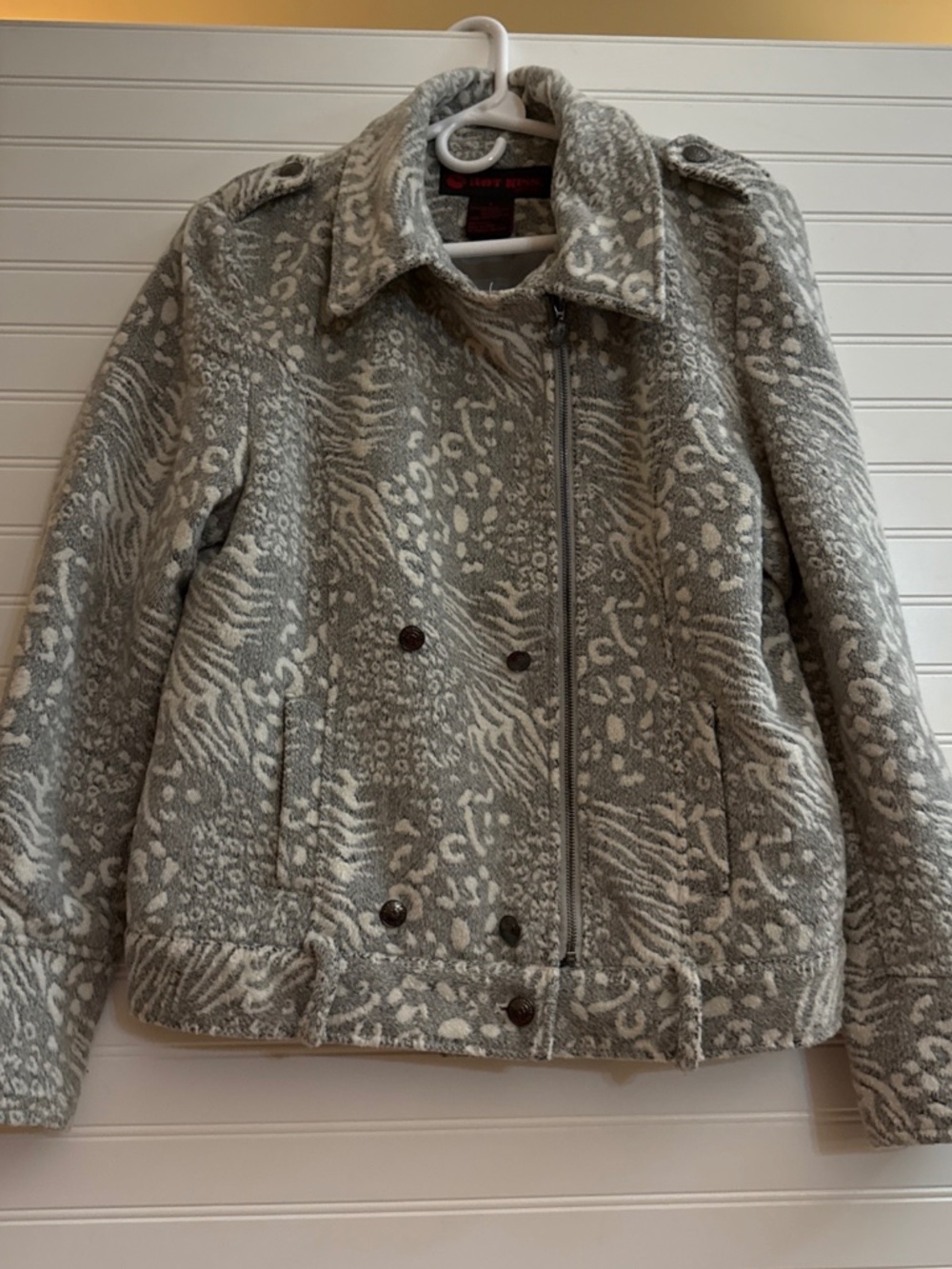 Hot Kiss Y2K Animal Print Moto Jacket Women’s Large Gray Leopard Zebra